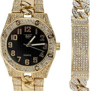 Gold Cuban Link Bracelet Diamond AP Watch Octagon